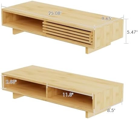 Zri Bamboo Computer Monitor Stand with Drawer, Dual Laptop Stand for Desk,Single Monitor Riser with Storage,Wood Office Desk Organizer & Accessories