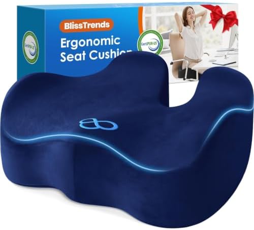 BlissTrends Extra Thick Seat Cushion for Office Chair & Car Seat, Blue