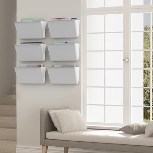 Gawerk Clear Acrylic Single Pocket, Plastic Hanging Wall Mount File Holder for Office Home (White, 4 Pack)