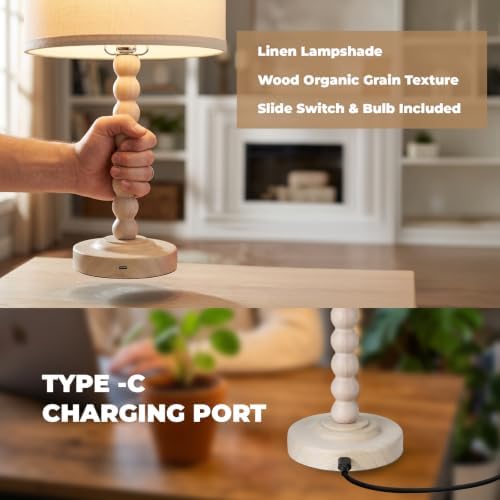 LALISU Farmhouse Table Lamp Cordless Touch Dimmable Bedside Lamps