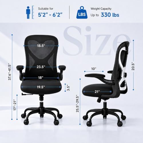 Ergonomic Home Office Chair, 4-Way Lumbar, Thick Cushion, 330LBS