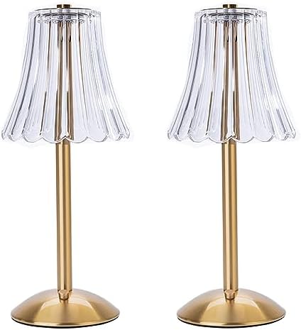 HEQET Cordless Table Lamps for Home,Table,Dining Room, Gold Rechargeable Lamps, USB Charge 12'' Tall LED Brass Portable Outdoor Indoor Table Lamp with Built-in Dimmer (Pack2 Gold Flower Lamp)