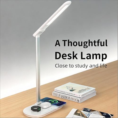 AYI Adjustable Neck Desk Lamp with Charging Station, Dimmable Touch Control LED Light, 3 Color Modes, 120° Wide Angle Lighting for Home Office Bedroom, HYT2096 White.