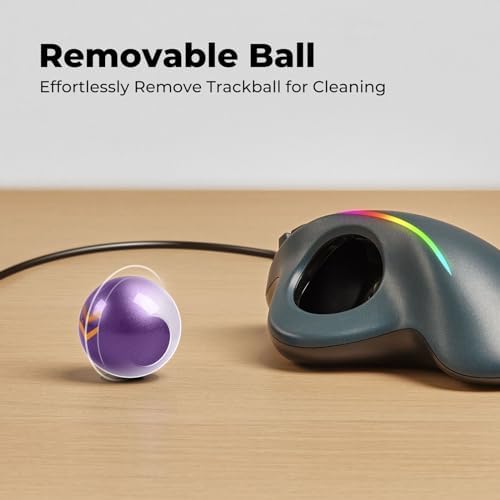 Wired Ergonomic Trackball Mouse, 34mm Thumb Control, RGB Lighting