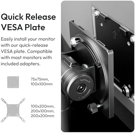 Pixio PS2S Titan Black Ultrawide Mega Heavy-Duty Premium Single Monitor Arm Stand fits up to 57 inch Monitors Holds up to 59.4lbs VESA Compatible Integrated Cable Management