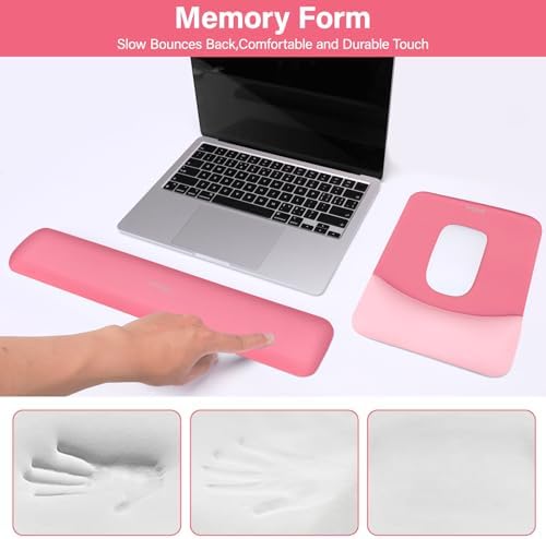 MOSISO Wrist Rest Support Mouse Pad & Keyboard Set, Melon Pink