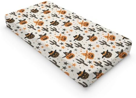 Western Halloween Pumpkins Cactus Hats Stars Baby Changing Pad Cover, Unisex Fall Winter Holiday Nursery Diaper Changing Table Pad Mat Sheet for Boys Girls-16x32