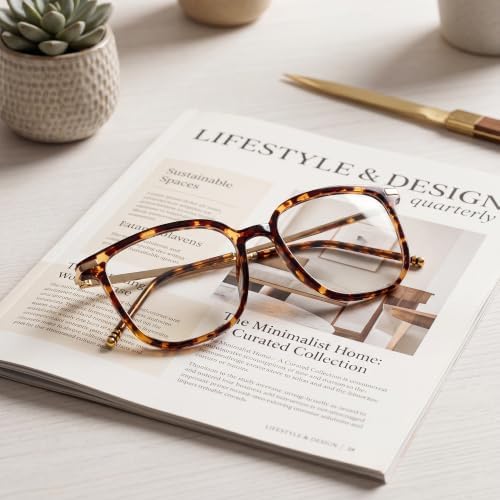 Fashion Oversized Square Reading Glasses for Women, Stylish Big Frame Anti Blue Light Computer Readers