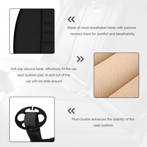Car Seat Cushion, 1.2" Thick Comfort Memory Foam Auto Seat Pad with Non Slip Bottom, Breathable Driver Seats Pillow Pressure Relief Chair Cushion for Vehicle Office Home (Black with Backrest)