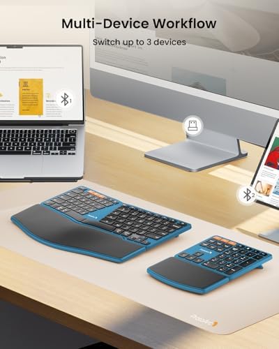 ProtoArc Wireless Ergonomic Keyboard with Separate Number Pad - Blue