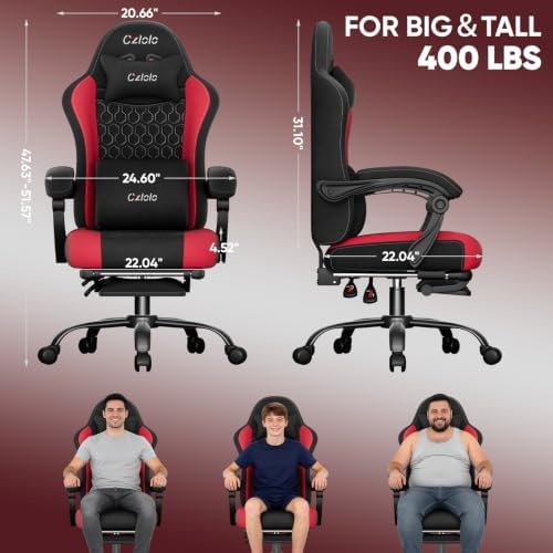 Czlolo Fabric Big and Tall Gaming Chair with Extended Footrest