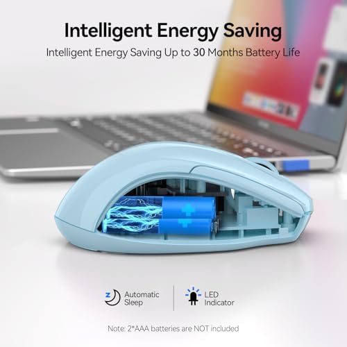 TECKNET Wireless Mouse, BT 5.0/2.4G, Silent 4800 DPI 6 Buttons, Lightblue