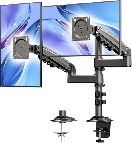 HUANUO 17-32 Inch Dual Monitor Stand, Stacked Monitor Mount, Monitor Arms for 2 Monitors, Ergonomic Adjustable Tilt/Swivel/Rotate, Weight Max 19.8 lbs, VESA 75/100mm