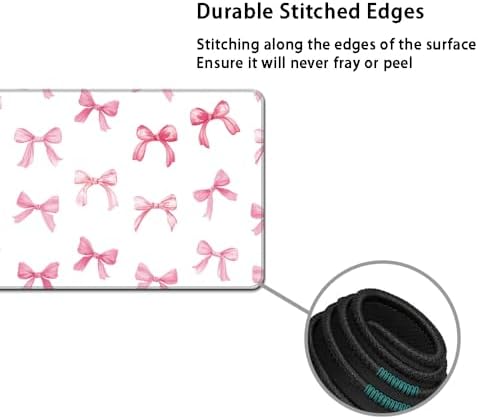 MIBITRI Keyboard Mouse Pad Set, Extended Gaming Mouse Pad+Ergonomics Keyboard Wrist Rest Support, Memory Foam, Easy Typing Pain Relief, 4Pcs XXL Ultra Thick Desk Mat, Pink Bows