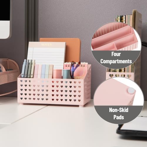 Mind Reader Metal Desktop Organizer with Heart Cutout Design, White