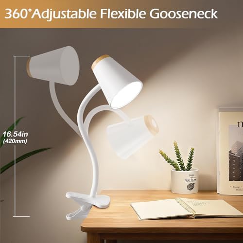 EJIAXIN Clip on Desk Lamp for Home Office - Small LED Touch Dimmable Reading Light for College Dorm Room - Adjustable Flexible Gooseneck Clamp Light Table Lamp for Bedside Bedroom Bed Headboard White