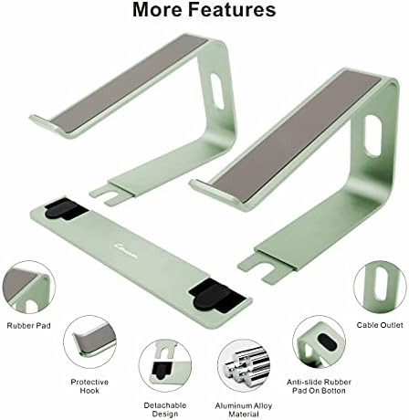 Ergonomic Aluminum Laptop Mount - Adjustable Computer Stand for MacBook Pro/Air HP Lenovo Samsung Dell - Fits 10-17.3" Laptops (Apple Green)