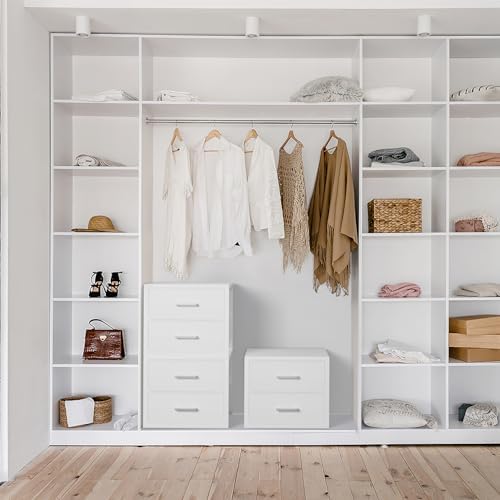 BOLUO Stackable Storage Drawers Closet Organizers and Storage Fabric White 2 Drawer Dresser for Bedroom 2 Packs Modern