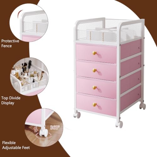 Rolling Makeup Organizer Cart - Under Desk Storage with 4 Drawers