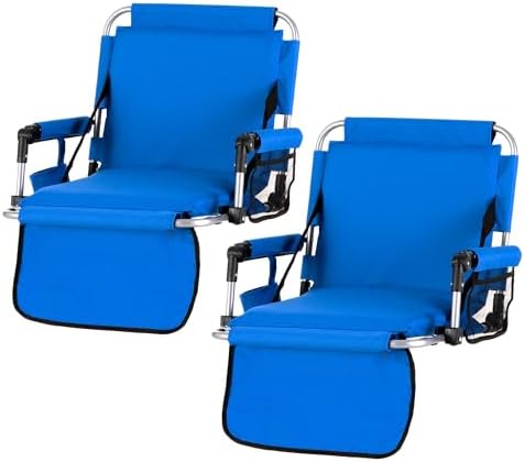 LET'S CAMP Folding Stadium Seats, 2 Pack Bleacher Chairs with Cup Holder