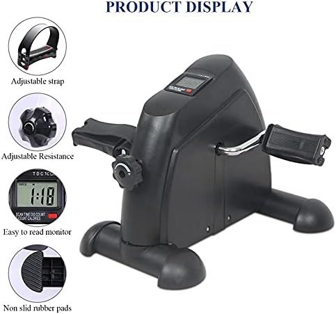 Portable Under Desk Bike Pedal Exerciser for Legs and Arms Mini Exercise Peddler Adjustable Resistance Multifunctional LCD Display (Black)
