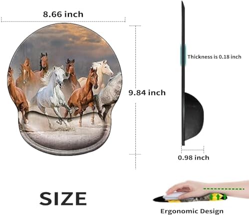 Horse Mouse Pad with Wrist Support Gel Mousepad Wrist Rest Ergonomic Animal No-Slip Mouse Mat Gaming Computer Mouse Pads Desk Accessories for Men Office Work