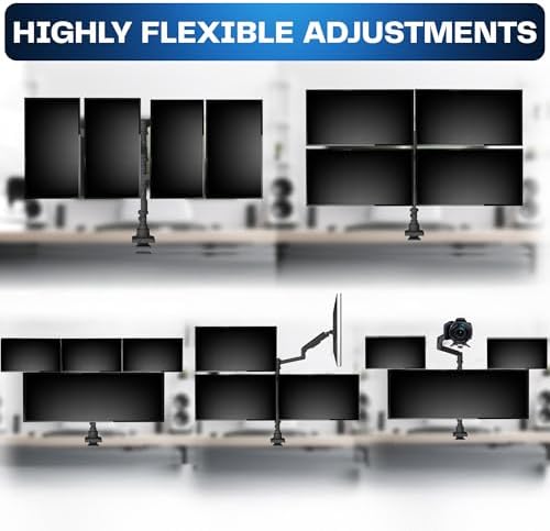 VIVO Pneumatic Arm Quad Ultrawide Monitor Extra Tall Desk Mount for Up to 49 inch Screens Individual Arm Capacity, Max 38 inch Screens for 4 Ultra Wides Up to 44 lbs, Black, STAND-V400D