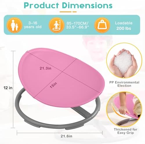 BABAMU Spinning Chair for Autistic Kids, Sensory Swivel Chair, 220LBS Weight Capacity, Autism Sensory Products, Autism Toys, Sensory Toy (Pink, Egg)