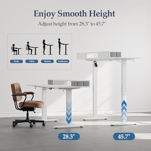 Klicelor 55 x24 Inch Electric Standing Desk with Drawers, Adjustable Height Small Sit Stand Desk for Home Office, Compact Computer Workstation with Storage– White