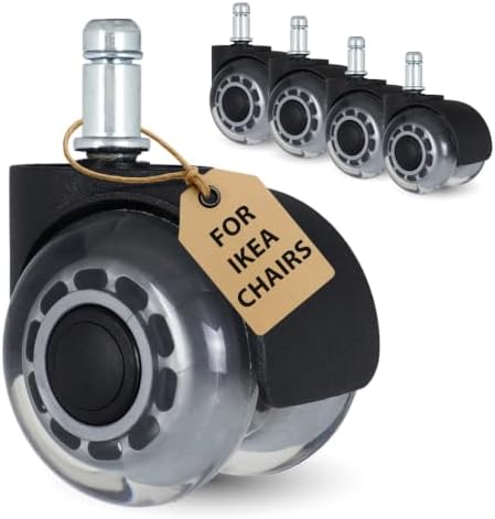 AXL 2-Inch Office Chair Caster Wheels (10mm Grip Ring Stem) - Heavy Duty Skate-Style Replacement Wheels for IKEA Chairs, Soft PU Safe for Hardwood Floors, Quiet & Smooth Gliding, 5-Pack (Grey)