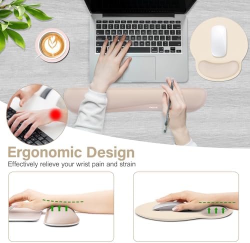 MOSISO Wrist Rest Support for Mouse Pad&Keyboard Set, Apricot