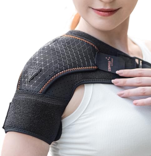FIGHTECH Rotator Cuff Shoulder Brace for Women and Men - 2 Sizes - Shoulder Support - Pain Relief - Copper Black - Small (Chest 29-35" Bicep 9-12")