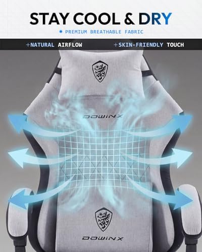 Dowinx Gaming Chair, Fabric Gaming Chairs for Adults with Pocket Spring Cushions and Lumbar Support, Ergonomic Massage Computer Chair with Footrest for Big and Tall, Gray