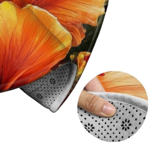 Room Sofa Yoga Soft Round Carpet, Home Decor Non Slip Kitchen Office Circle Rug, Machine Washable Modern Round Area Rug Orange Yellow Flower Floral Cheetah Leopard Print, 24inch
