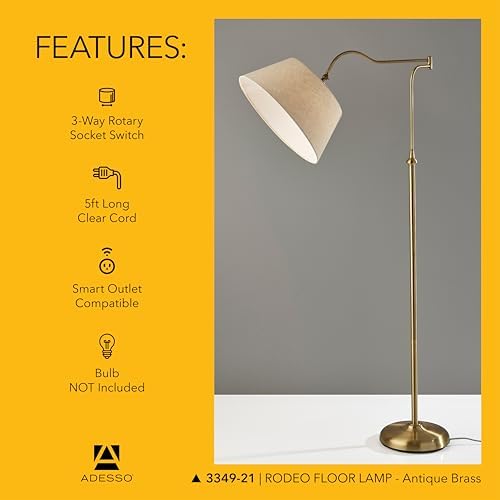 ADESSO Rodeo Floor Lamp, Antique Brass