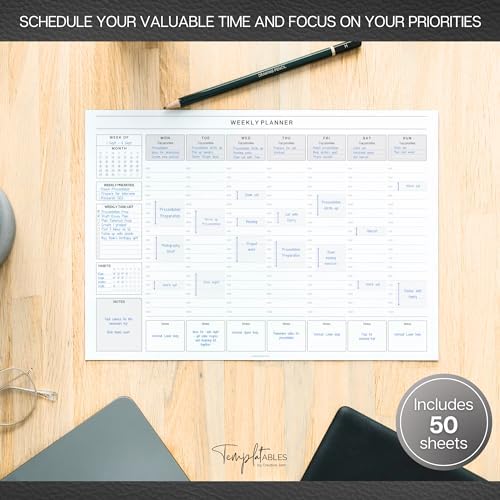 Weekly Hourly Planner Notepad, Daily Planner Desk Pad, Weekly Schedule, To Do List Note Pad, ADHD Planner | 50 Undated Tear Away Sheets | A4 (Mono)