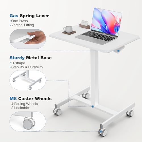 DUMOS Mobile Rolling Desk with Wheels Adjustable Height