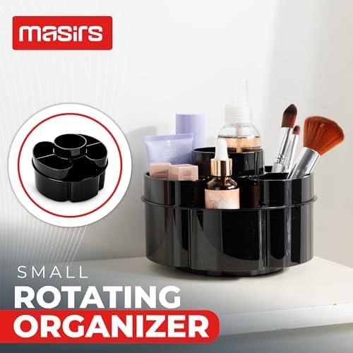 Masirs Small 360 Rotating Makeup Organizer, 5 Compartments, Round Black