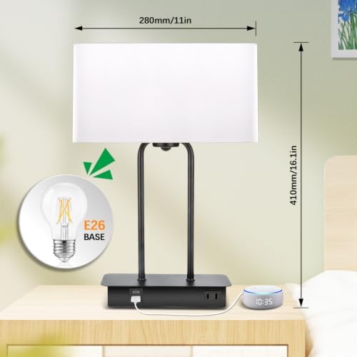 BesLowe 16’’ Table Lamp for Bedroom, Bedside Nightstand Lamp with LED Bulb