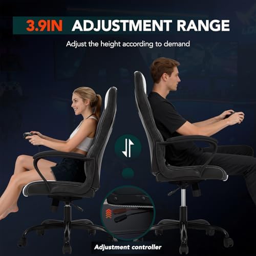 BestOffice Gaming Chair with Massage, Ergonomic Office Desk Chair, Adjustable Lumbar Support & Headrest,Computer Task Chair, 360° Swivel for Adults (White)