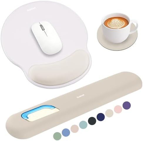 Sushret Mouse Pad and Keyboard Wrist Rest, 3-in-1 Gel Memory Foam Ergonomic Mouse Pad with Wrist Rest Set, Gaming Mousepad Arm Cushion Support for Computer Office Desk Accessories Cute Setup,Khaki