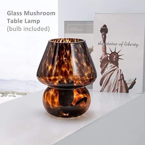 ONEWISH Mushroom Lamp Small Vintage Table Lamp for Bedroom Set of 2, Nightstand Bedside Lamp Translucent Glass Dimmable, Murano Aesthetic Home Decor for Living Room Kitchen Dorm(Black)