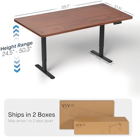 VIVO Dark Walnut 55 x 28 in Standing Desk, DESK-KIT-2B55D