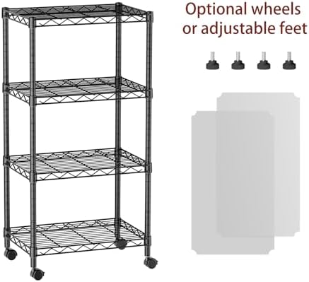SINGAYE Small Wire 4 Adjustable Shelves Pantry Metal Shelf Floor Organizer