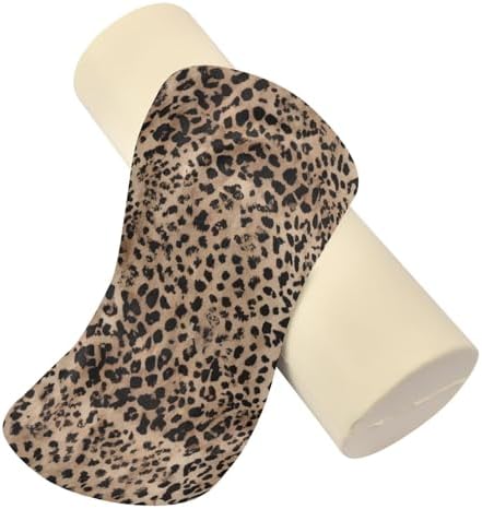 Leopard Texture Neck Roll Pillow - Extra Dense Memory Foam Round Cylinder Bolster for Cervical Support, Spondylosis, Neck Pain Relief