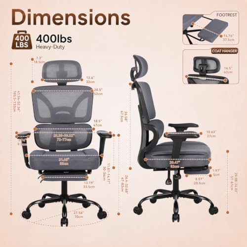Ergonomic Office Chair with Footrest - High Back Mesh Computer Desk Chair