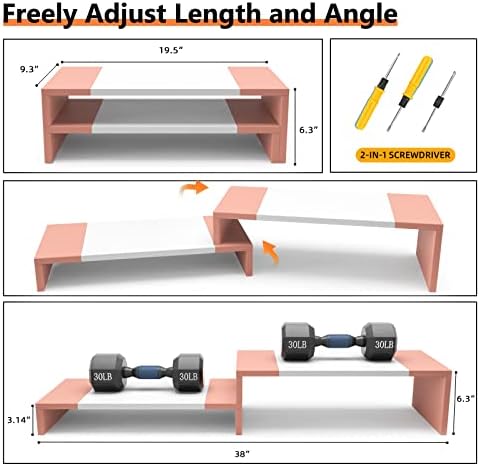 WESTREE Dual Monitor Stand - Monitor Stand Riser - 2 Shelf Computer Monitor Stand with Adjustable Length and Angle, Monitor Stands for 2 Monitors, Desktop Organizer Stand Office Furniture for PC, Computer, Laptop