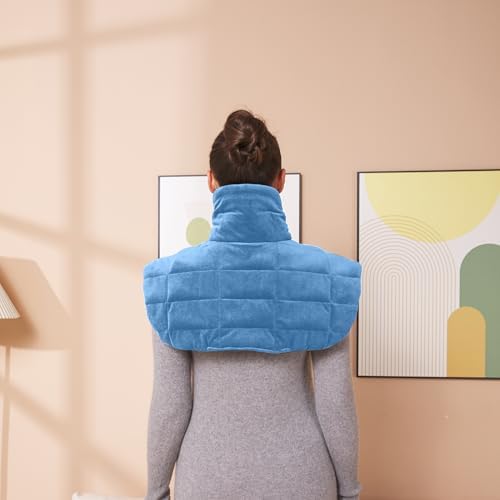 Ambershine 19''x24'' Weighted Neck & Shoulder Heating Pad, 2.5lbs with 12 Temperature Settings& 4 Auto-Off Timers, Pain Relief for Neck/Shoulder/Back(Light Blue)
