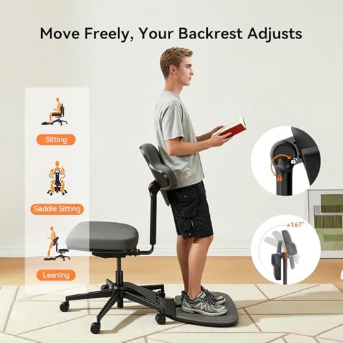 Newtral Standing Desk Chair, Standing Mate Chair for Sit-Stand, Ergonomic Leaning Perch Chair with Anti-Fatigue Mat, Standing Stool, Saddle Chair, Height Adjustable Home Office Posture Seat-MT-L-DG