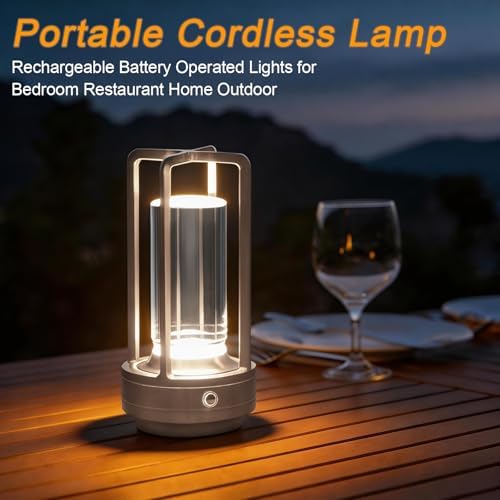 Rechargeable Table Lamp Cordless, Portable Metal Table Lamp